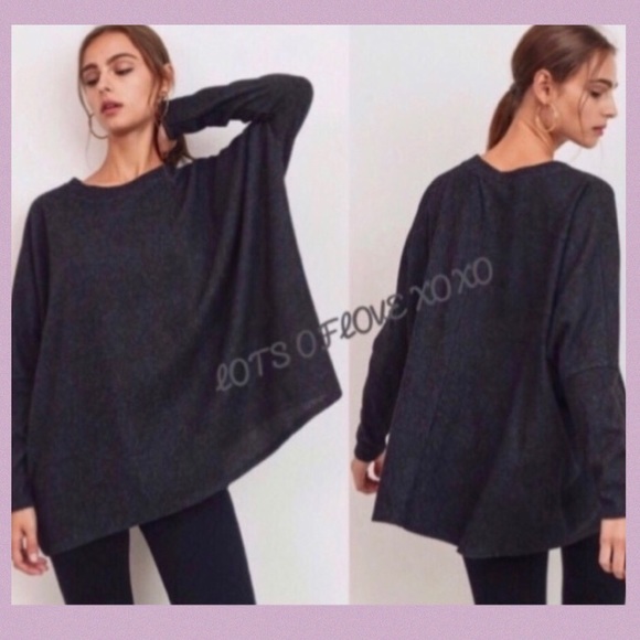 ❌DONATED❌Cherish Charcoal Gray Oversized Brushed Rib Knit Top - Picture 2 of 9